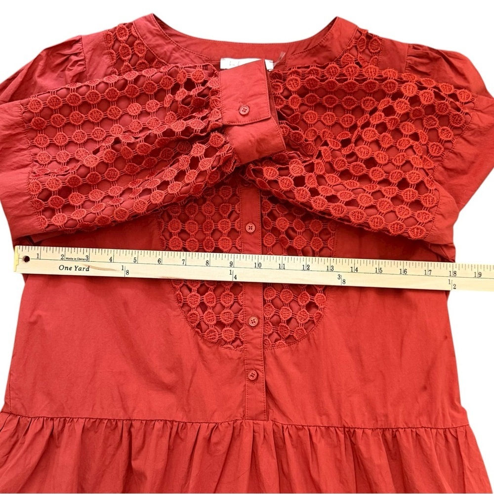 Baby Pink Rust Red Crochet Tiered Ruffle Mini Dress Medium - Picture 9 of 12